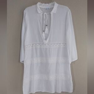 Blue Island Size Medium White Lace Trim Swim Suit Cover Up